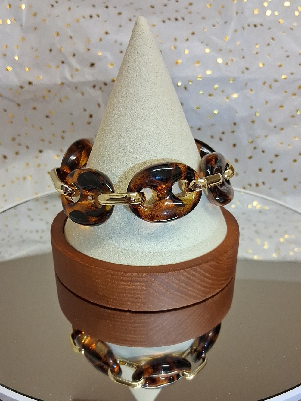 Tortoiseshell-Link Bracelet with Gold Chain Accents
